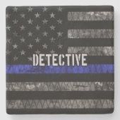 Detection Thin Blue Line Distressed Flag Steinuntersetzer (Vorderseite)