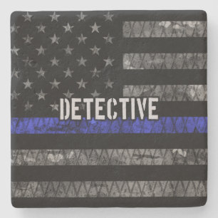 Detection Thin Blue Line Distressed Flag Steinuntersetzer