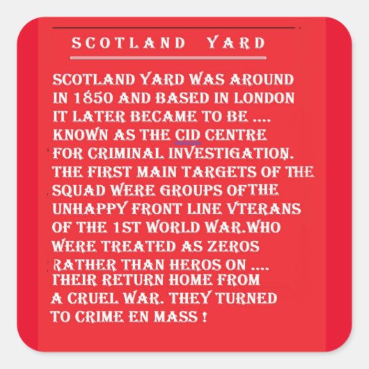 DETECTIVA POLIZISTEN ROBBERS GESCHICHTE QUADRATISCHER AUFKLEBER (Vorderseite)