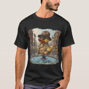 Detective Duck sitzt auf einem Wasserbrunnen in de T-Shirt