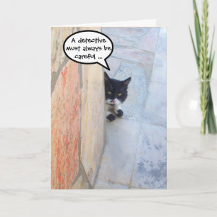 DETECTIVE-KATZE HINTER DER STEINMAUER / Vatertag Karte