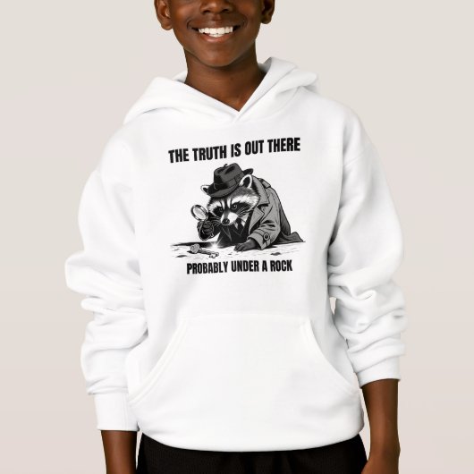 Detective Raccoon "Truth Under a Rock" Humorous Hoodie (Vorderseite)