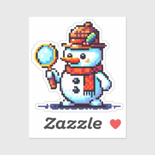Detective Snowman - Funny Pixel Art Winter Mystery Aufkleber (Blatt)