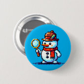 Detective Snowman - Funny Pixel Art Winter Mystery Button (Vorne & Hinten)