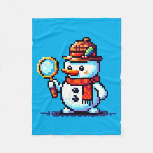 Detective Snowman - Funny Pixel Art Winter Mystery Fleecedecke (Vorderseite)