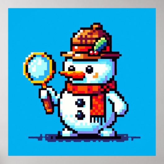 Detective Snowman - Funny Pixel Art Winter Mystery Poster (Vorne)