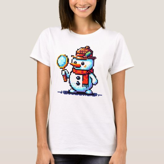 Detective Snowman - Funny Pixel Art Winter Mystery T-Shirt (Vorderseite)