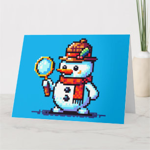 Detektiv Schneemann - Lustiges Pixel-Art-Winterrät Karte