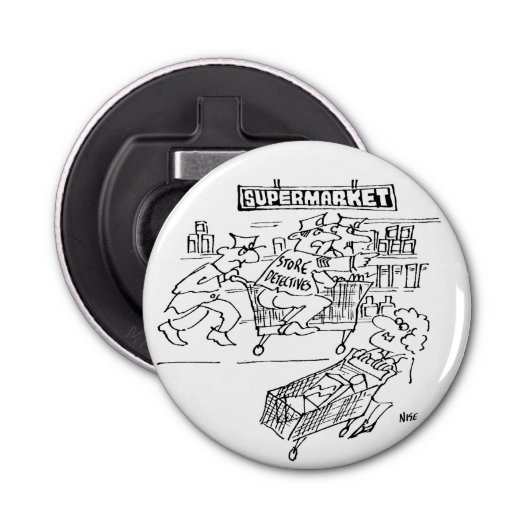 Detektive im Supermarkt Flaschenöffner (Vorderseite)