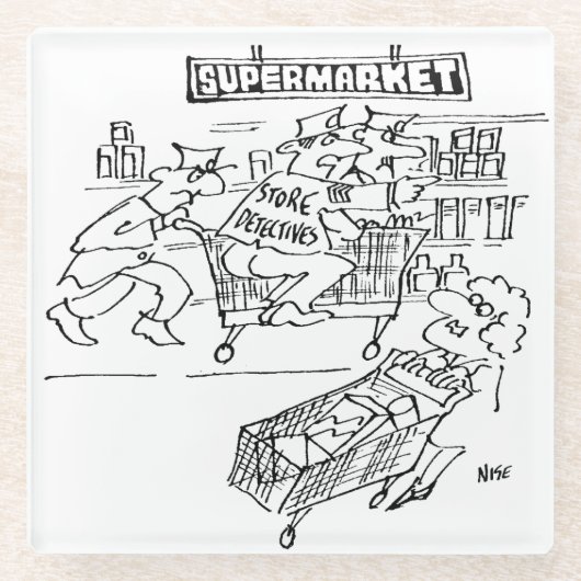 Detektive im Supermarkt Glasuntersetzer (Vorderseite)