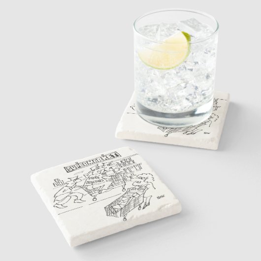 Detektive im Supermarkt Steinuntersetzer (Seitenansicht)