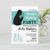 Detektive Silhouette, Mord-Mysterium Halloween Einladung (Stehend Vorderseite)