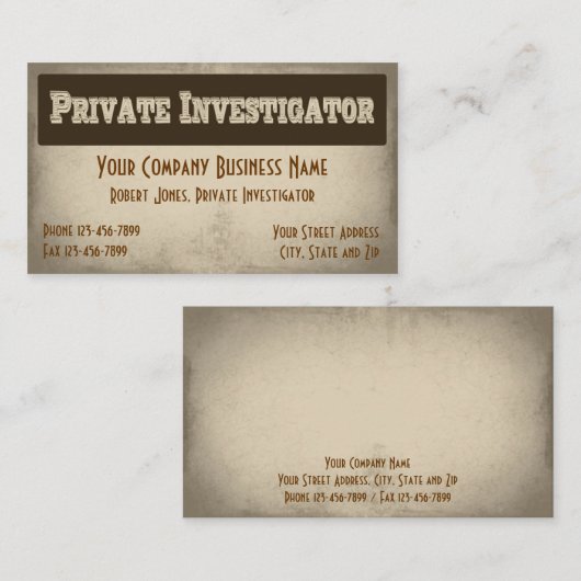 Detektivkarte für Privatdetektoren Visitenkarte (Vorne/Hinten)