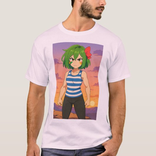 Determined Sunset Warrior – Anime Girl Art T-Shirt (Vorderseite)