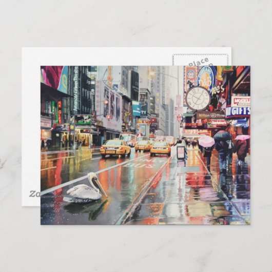 "Detour" Pelican in New Yorker Wasserfarbe Postkarte (Vorne/Hinten)