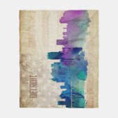 Detroit, Aquarell-Stadt-Skyline MI | Fleecedecke (Vorderseite)