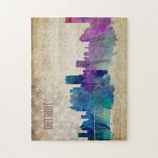 Detroit, Aquarell-Stadt-Skyline MI | Puzzle (Vertikal)