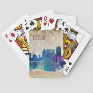 Detroit, Aquarell-Stadt-Skyline MI Spielkarten