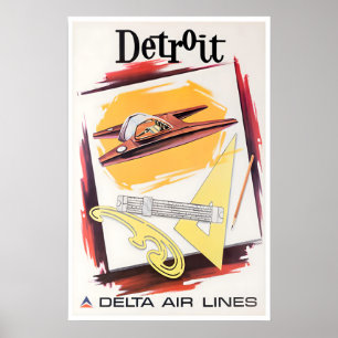 Detroit Art Delta Airlines Reiseplakat Michigan Poster