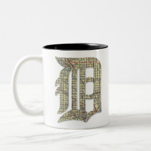 Detroit City Map Old English D Zweifarbige Tasse