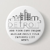 Detroit City Skyline | Benutzerdefinierter Slogan- Button (Vorderseite)