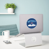 Detroit City Skyline Illustration – Motor City  Aufkleber (Laptop auf Schreibtisch)
