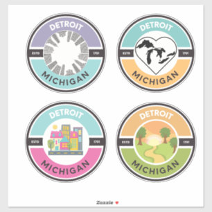 Detroit EST. 1701 Circle Stickers (Set 4) Aufkleber