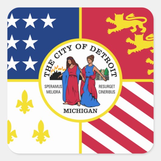 Detroit-Flagge Quadratischer Aufkleber (Vorderseite)