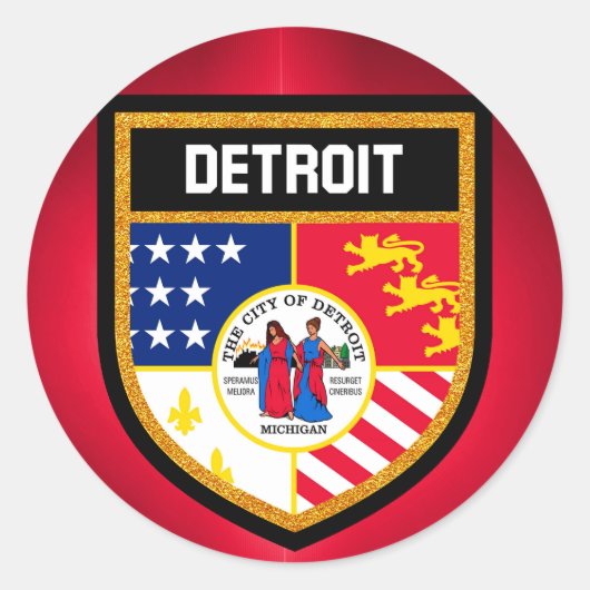 Detroit-Flagge Runder Aufkleber (Vorderseite)