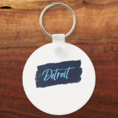 Detroit Handgeschriebene blaue Typografie Schlüsselanhänger (Vorderseite)
