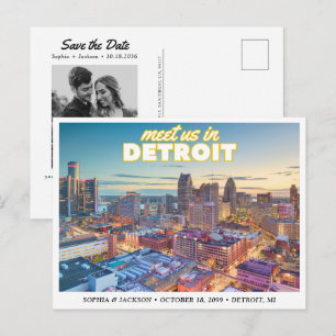 Detroit Hochzeit Save the Date Skyline Postkarte