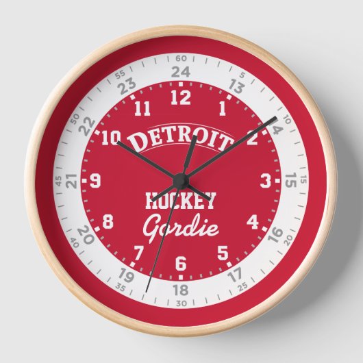 Detroit Hockey 24 Stunden Wall Clock Uhr (Vorderseite)