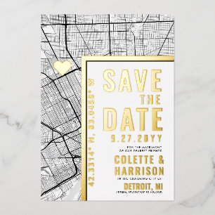 Detroit Love Locator Hochzeit Save the Date Folieneinladung