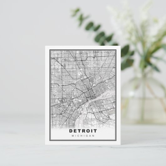 Detroit Map Postkarte (Stehend Vorderseite)