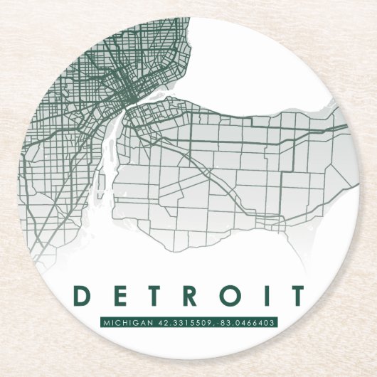 Detroit Map Runder Pappuntersetzer (Vorderseite)