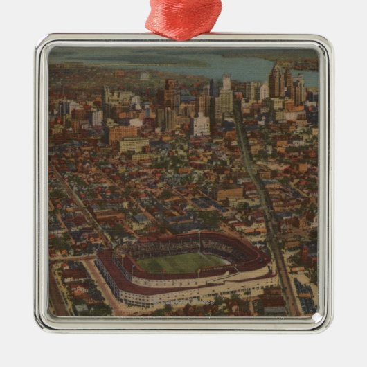Detroit, MI - Luftbriggs-Baseball-Stadion Silbernes Ornament (Vorne)