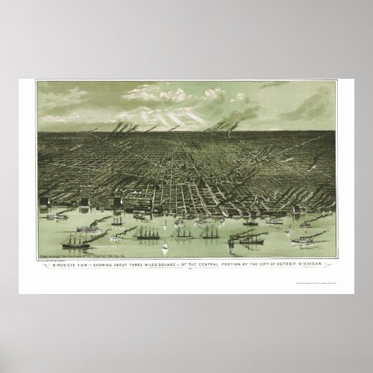 Detroit, MI Panoramic Map - 1889 Poster (Vorne)