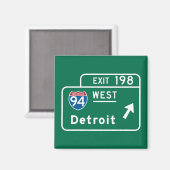 Detroit, MI Road Sign Magnet (Vorderseite/Rückseite)