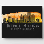 Detroit MI Skyline Latitude und Longitude Tabletop Fotoplatte (Vorderseite)