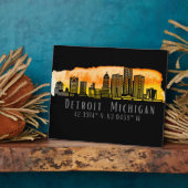 Detroit MI Skyline Latitude und Longitude Tabletop Fotoplatte (Seite)