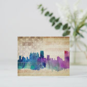 Detroit, MI | Wasserfarbe Stadt Skyline Postkarte (Stehend Vorderseite)