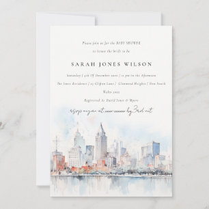 Detroit Michigan Aquarell-Landschaft Baby Shower Einladung