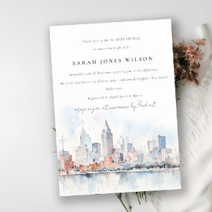 Detroit Michigan Aquarell-Landschaft Baby Shower Einladung