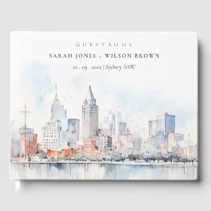Detroit Michigan Aquarell-Landschaft-Hochzeit Gästebuch