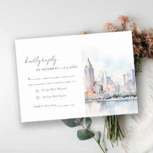 Detroit Michigan Aquarell-Landschaft-Hochzeit RSVP Karte