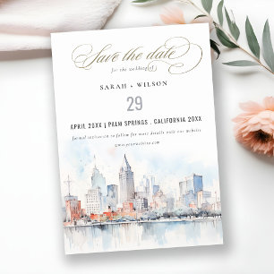 Detroit Michigan Aquarell-Landschaft-Hochzeit Save The Date