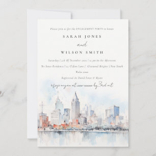 Detroit Michigan Aquarell-Landschafts-Hochzeit Einladung