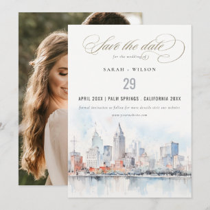 Detroit Michigan Aquarell-Landschaftsfoto-Hochzeit Save The Date