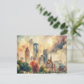 Detroit Michigan Aquarellmalerei Postkarte (Stehend Vorderseite)