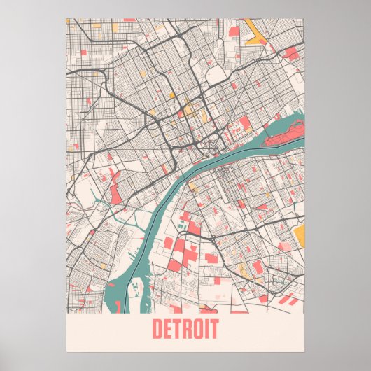 Detroit - Michigan Chalk City Map Poster (Vorne)